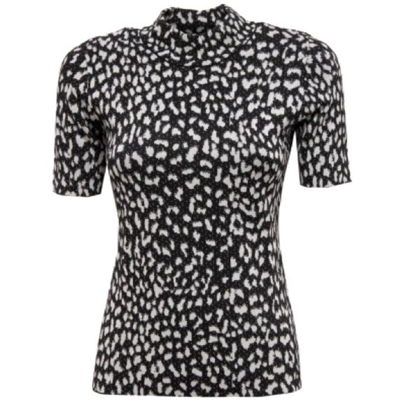 MICHAEL KORS KNIT TOP | ANIMAL PRINT | MOCK NECK | SILVER & BLACK | SIZE MEDIUM - Picture 5 of 8